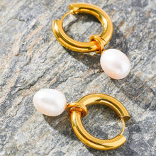Load image into Gallery viewer, Pearl Charm Hoop Earrings | 18k Gold Plated