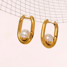 Load image into Gallery viewer, Grace Pearl Hoops | 18k Gold Plated