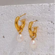 Load image into Gallery viewer, Pearl Charm Stud Earrings | 18k Gold Plated