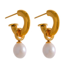 Load image into Gallery viewer, Pearl Charm Stud Earrings | 18k Gold Plated
