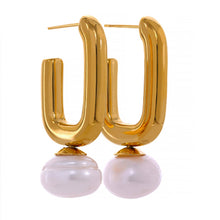 Load image into Gallery viewer, Big Pearl Long Studs | 18k Gold Plated
